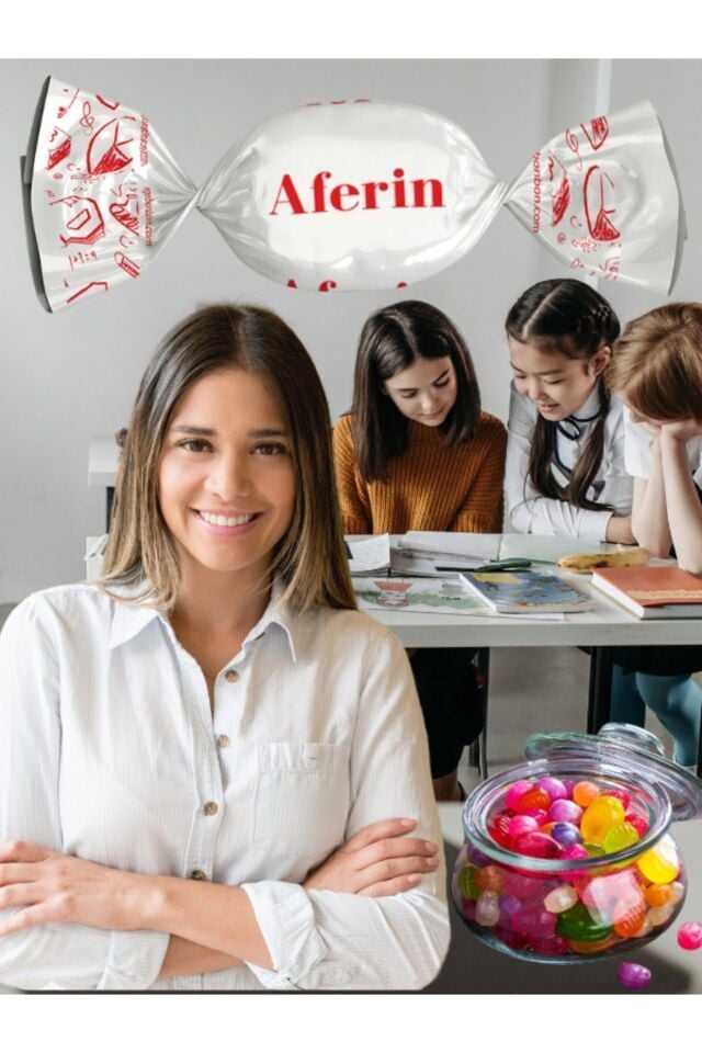 Öğretmenler, Kırtasiyeler Için ''aferin'' Baskılı Meyveli Bonbon Şeker